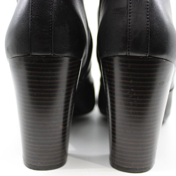 Nine West Women Knee Boots S 11M Black Leather Side Zipper 4" Round Block Heels - Picture 6 of 8
